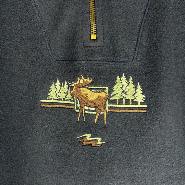 Vintage Benison Apparel Quarter Zip Fleece Moose Pullover Sweater Size L - Image 2