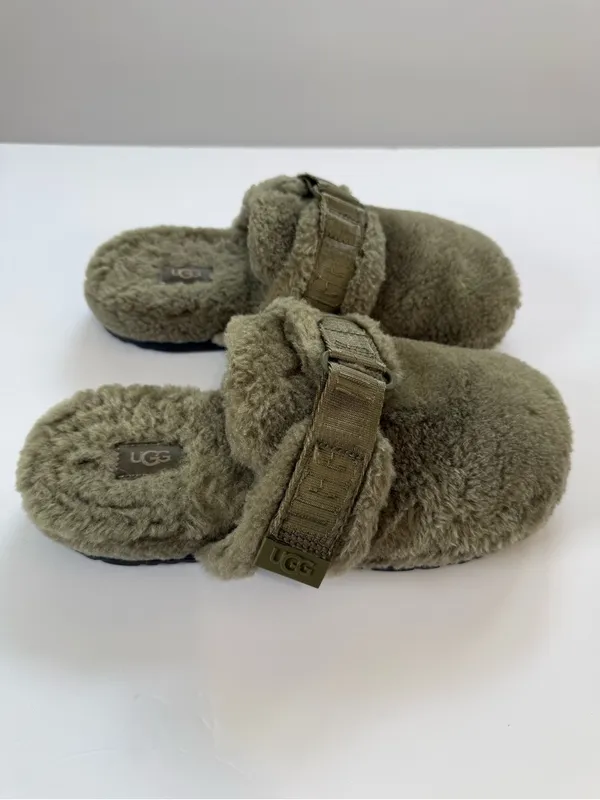 UGG women’s Olive Green Fuzz Clog Slippers - Image 2