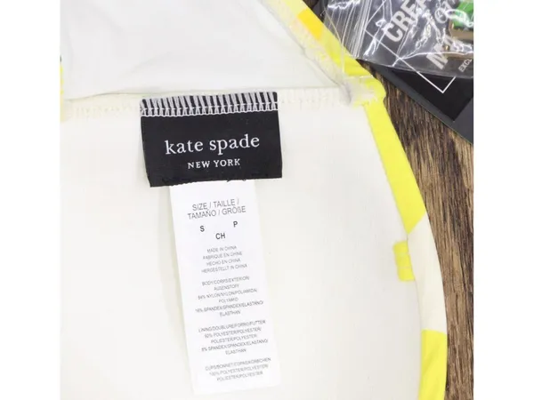 NWT Kate Spade Womens Tie-Front Bikini Top Bandeau Swim White / Yellow / Green S - Image 6