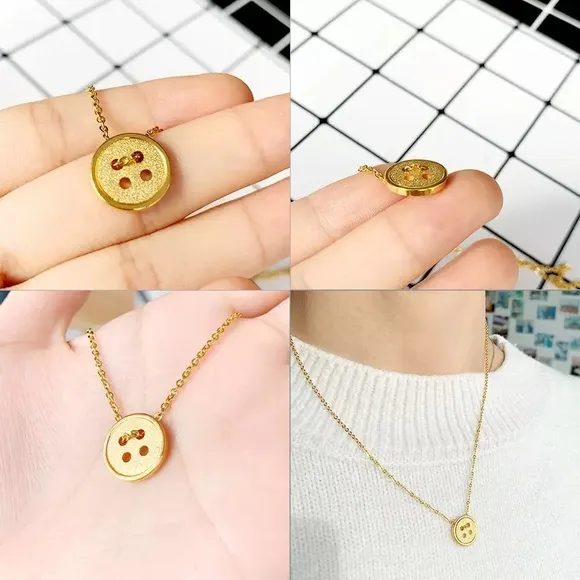 Stainless Steel Tiny Button Necklace - Image 6