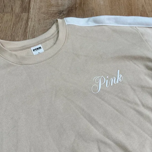PINK | Victoria's Secret | Cream‎ White Crewneck Pullover Sweatshirt, Size M - Image 2