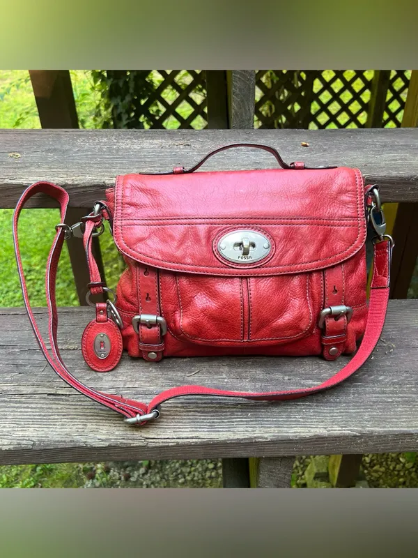 Fossil Maddox Genuine Leather 1954 Red Crossbody Handbag Satchel Purse ZB5032 - Image 15