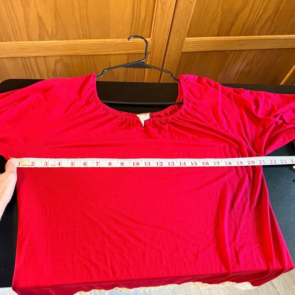 R. Rouge Vintage Red Boho Crochet Fringe Tunic Top Large Flapper - Image 5