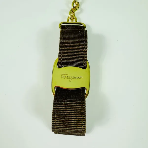Salvatore Ferragamo Vara Bow Keychain Womens One Size Brown Gold Logo Italy - Image 2
