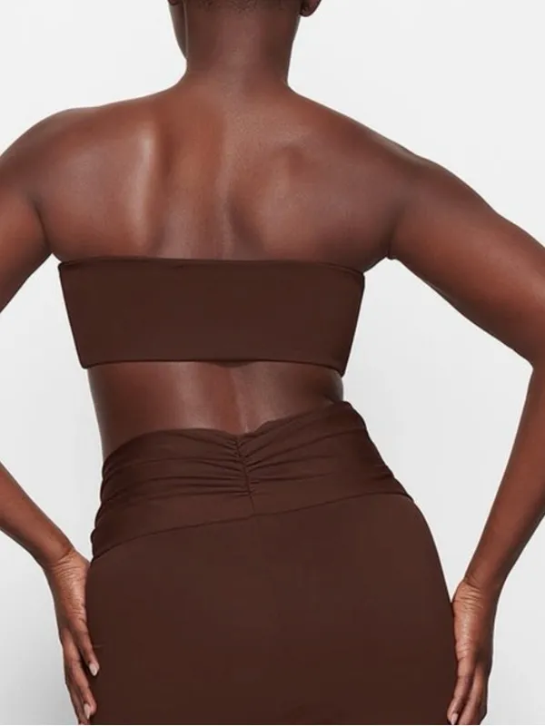 SKIMS 2Pc SET Bandeau Bikini Top & Cheeky Tanga Bottom Cocoa Brown Size XL - Image 4