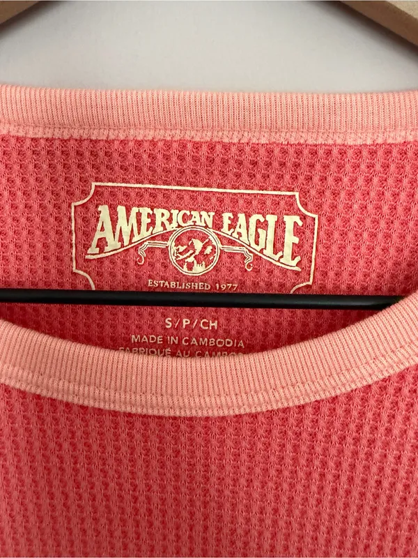 American Eagle Coral Waffle Knit Ringer Thermal Small - Image 4
