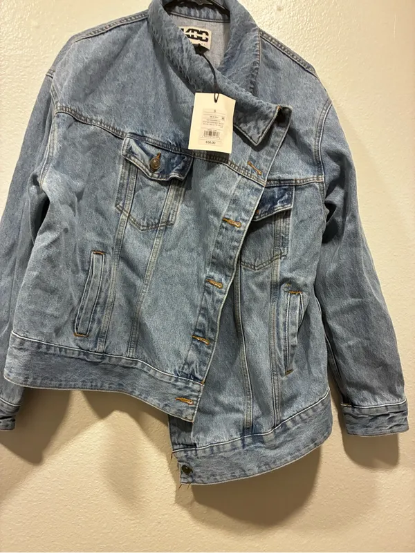 Light Denim Asymmetrical Jean Jacket - Women - Image 5