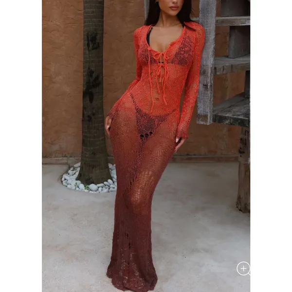Outcast Maxi dress Long Sleeves Knit Dixie Ombre Orange Brown - Image 4
