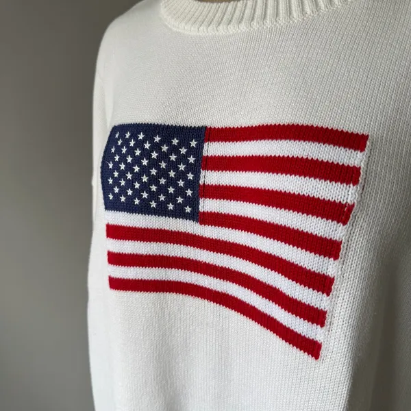 Orange Kiss Essentials American Flag Knit Sweater Ralph Lauren Inspired Size XL - Image 3