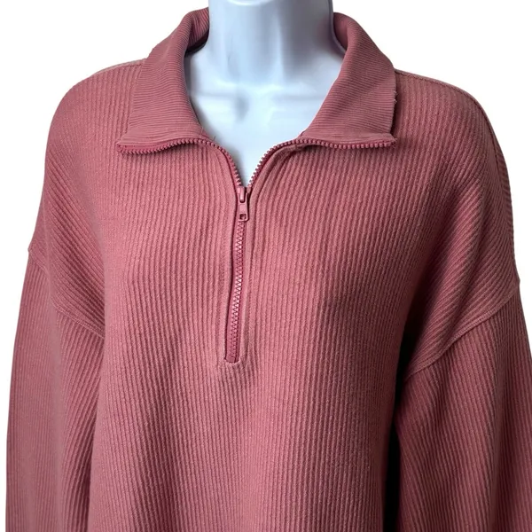 Aerie Oversized Beyond Ribbed Quarter‎ Zip Pullover Sweater Pink Cozy S - Image 3