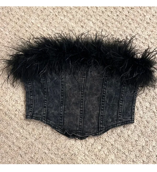 NWOT Black Denim Corset Top - Image 2