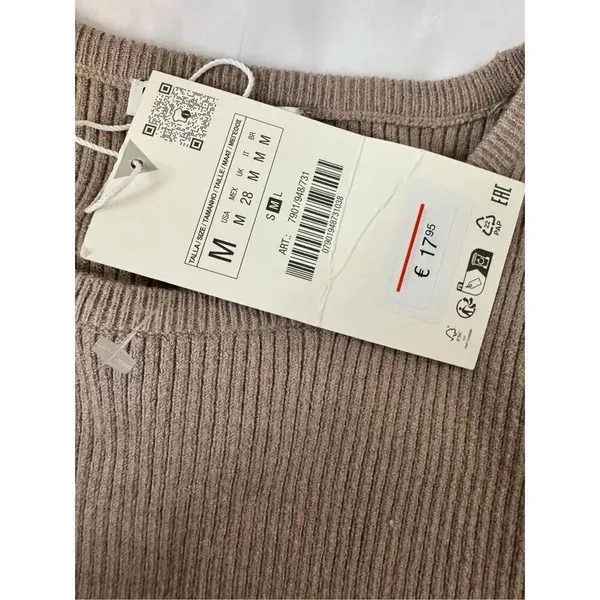 Zara Ribbed Long Sleeve Crop Top Brown Size M Crew Neck Knit Casual - Image 8