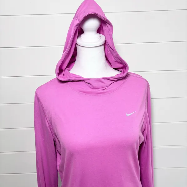 Nike Dri-Fit Fuchsia Pink‎ Hooded Long Sleeve Running Top Size M - Image 2