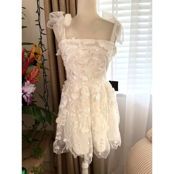 Lulus Classic Romance White 3D Floral Applique Tie-Strap Mini Dress - Image 8