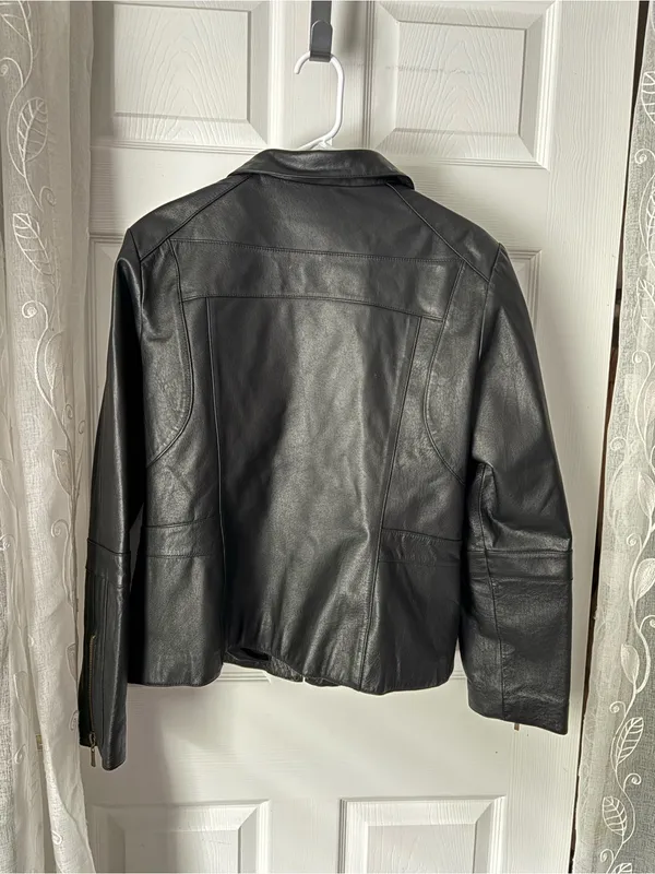 Giacca moto genuine leather jacket full zip up women size L - Image 6