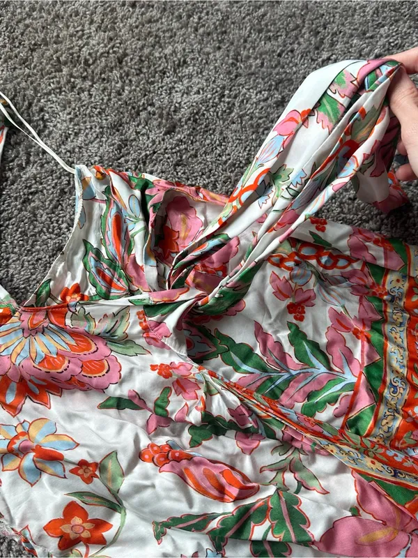 Misa Los Angeles One-Shoulder Floral Serina Maxi Dress in White, Pink, Green - Image 4