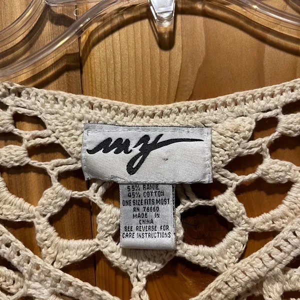 VTG Crochet Lace Top Boho Long Sleeve Shirt Ivory‎ Cream One Size - Image 6