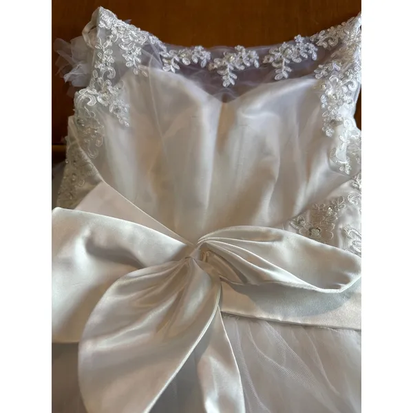 White Tulle Wedding Dress Sequin Pearl Embroidered Bodice Beach Bridal Gown - Image 5