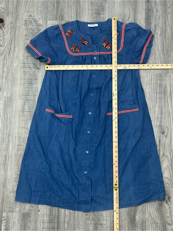 Go Softly Patio Blue Denim Butterfly Embroidered Dress House Duster Medium - Image 11