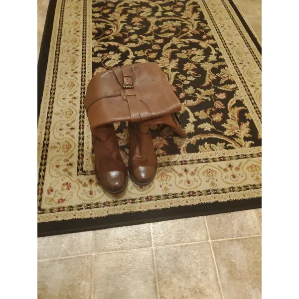 CLARKS Riding Boots Knee High Brown Leather Chunk Heels Buckle Details Size 6.5M - Image 2