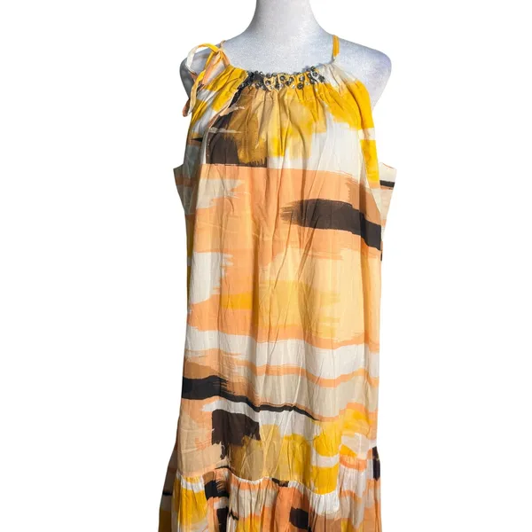 Lane‎ Bryant Yellow Abstract Brushstroke Embellished Maxi Dress Size 14/16 - Image 2