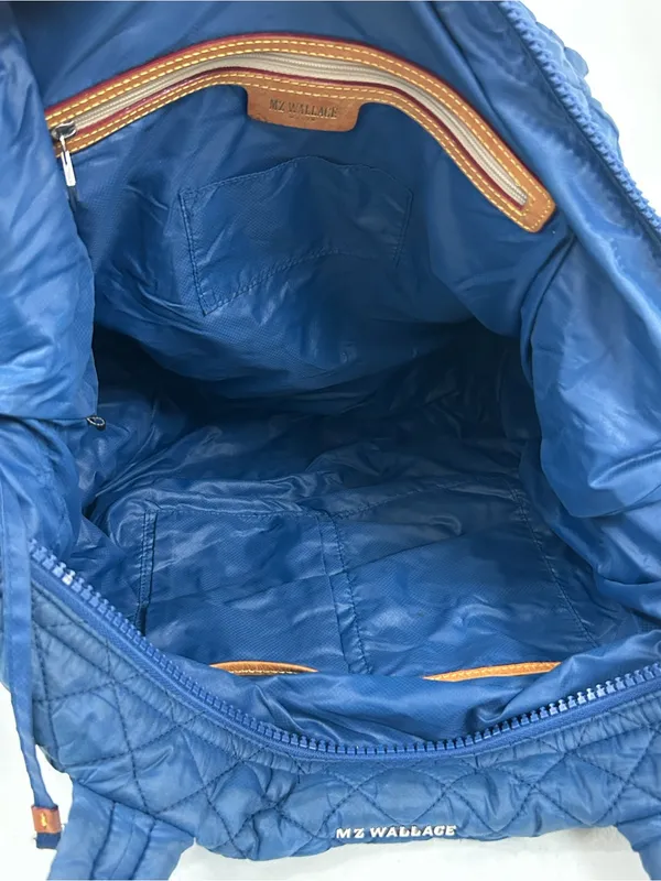 MZ Wallace Quilted Deep Blue Travel Tote with Padded Handles - Image 7