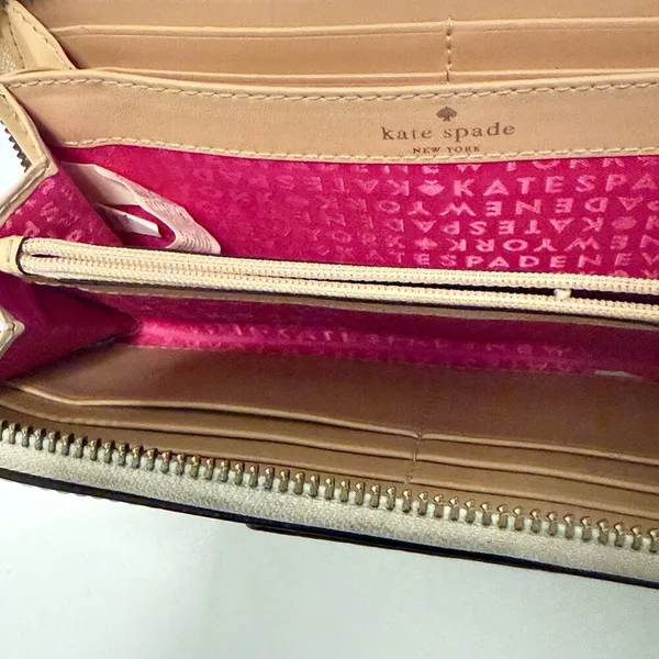 Kate Spade Zip Around Wallet‎ Sz OS Cream Pebbled Leather Continental Organizer - Image 8
