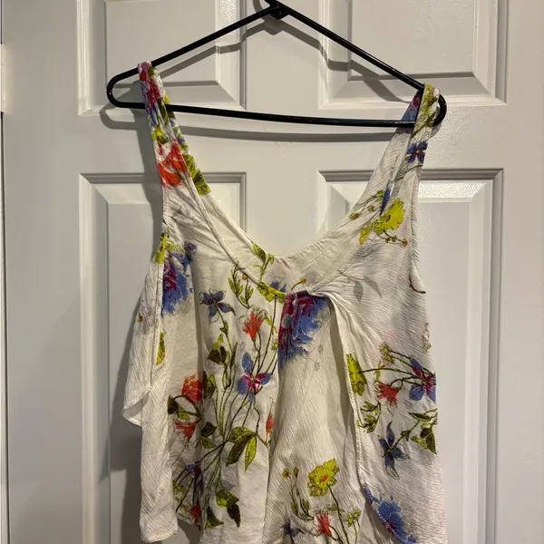 Free People On The Top Floral White Ruffled swing Tank Top sz S white - Image 4