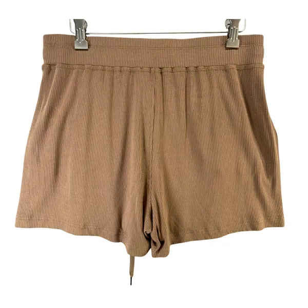Filoro Ribbed Knit Lounge Set Women L Brown 2 Pc Top Shorts Cozycore Casual Chic - Image 5