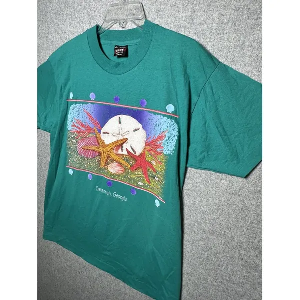 Vintage Best‎ Large T-Shirt Savannah Georgia Single Stitch Green Shells Beach - Image 9