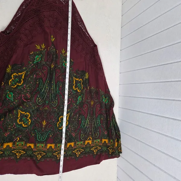 Free People Shea Printed Mini Burgundy‎ and Green Halter Dress size S - Image 7