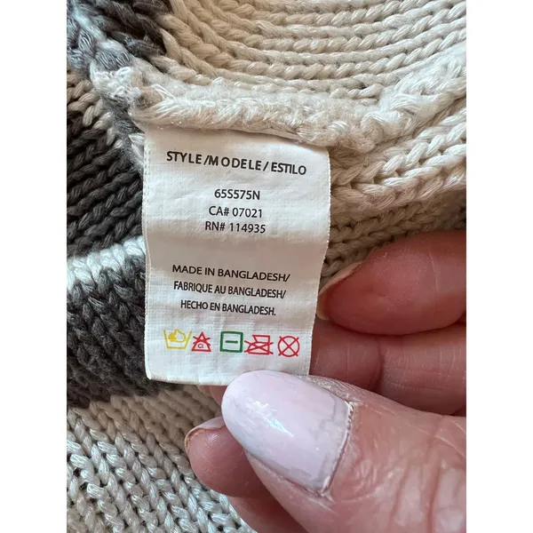 RDI gray white striped open knit V-neck sweater acrylic Size Small - Image 10