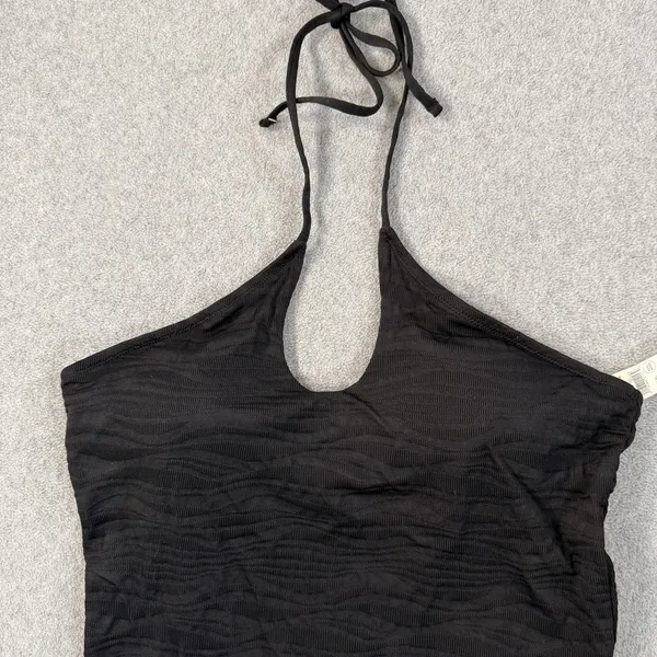 Aerie Women's XL Black Textured Halter One Piece Swimsuit Full Coverage New - Image 2