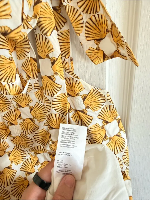 Anthropologie Maeve Tie Strap Yellow Seashell Mini Dress - Image 4