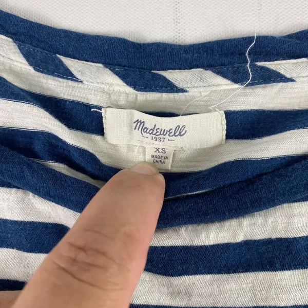 Madewell Shirt Womens XS Navy Blue White Striped Long Sleeve‎ Cotton Casual Top - Image 3