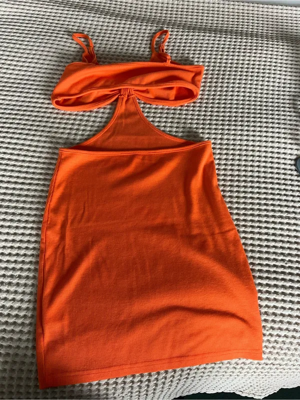 SHEIN Orange Cutout Knot-Front Mini Dress - Image 2