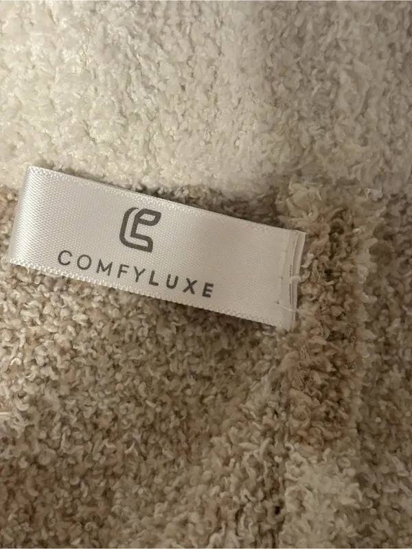ComfyLuxe Plush Checkerboard Lounge Pants Soft Cozy M/L Beige Cream - Image 2