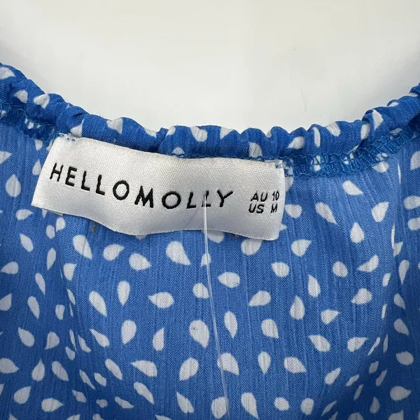Hello Molly Blue Print Lorelai Mini Dress ruffle sleeve tie front flirty medium - Image 7