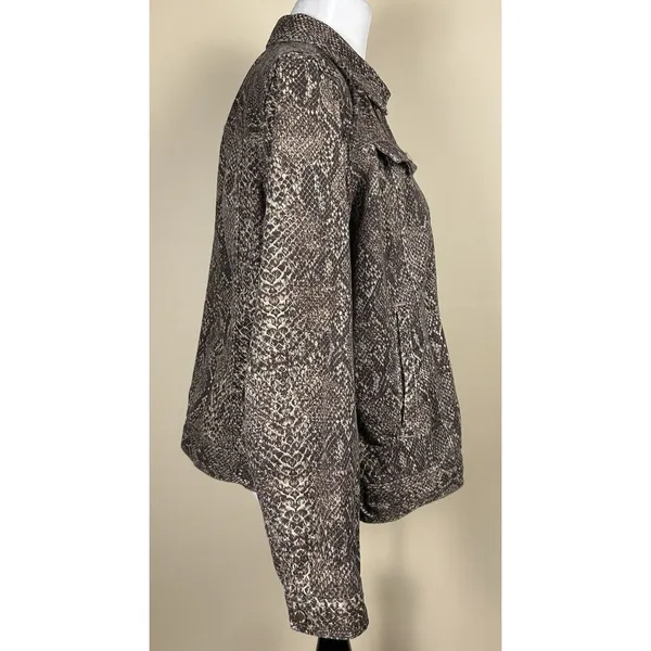 CHAPS Women 1X Snake Print Denim Jacket Brown Tan Reptile Stretch Jean Coat Plus - Image 5