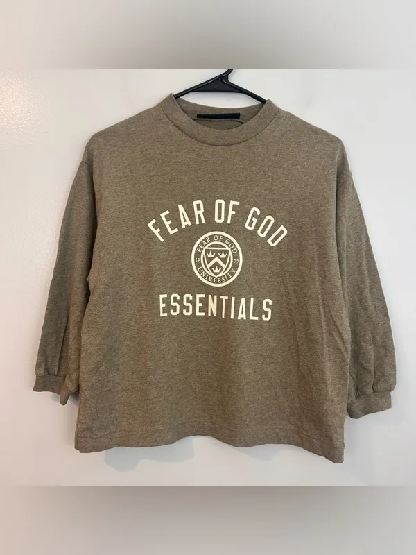Fear of God University Essentials Tan Crewneck Long Sleeve Cotton Shirt Size 8 - Image 2