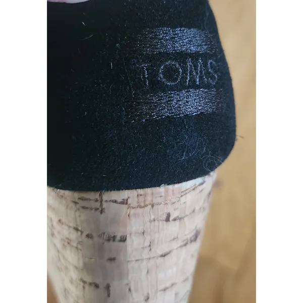 TOMS Womens Black Suede Woven Peep Toe Cork Wedge Ankle Strap Sandals‎ - Image 4