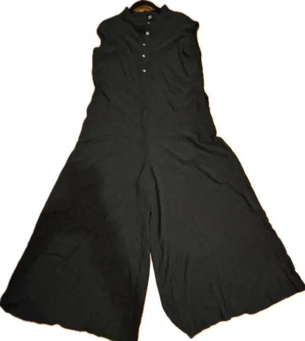 SHEIN black exaggerated Wide-Leg Button-Front placket oversize Jumpsuit L - Image 2