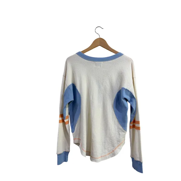 BDG Urban Outfitters Waffle Knit Henley Top Cream Blue Orange L Large - Image 3
