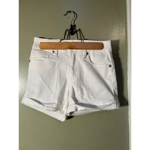 Aeropostale Womens Sz 00 High-Rise Denim Midi Shorts White Stretch Cotton Cuffed - Image 4
