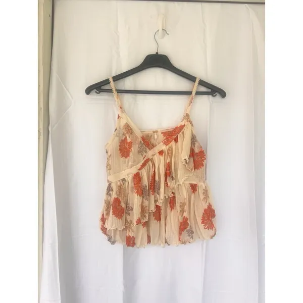 Free People Melbourne Ruffle Ribbed Tank Frilly Floral Tiered Fairy Size Medium - Image 3