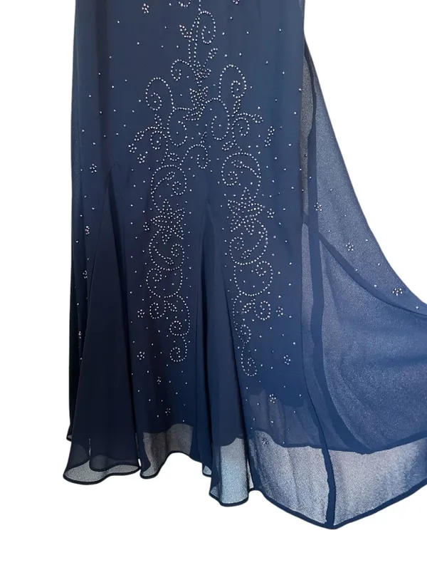 Vintage R&M Richards Maxi Dress Navy Blue Beaded Evening Special Occasion Party - Image 4