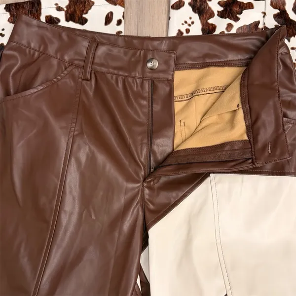 Ursime Western Cow Pattern PU Leather High Waist Bell Bottom Pants - Size XL - Image 5