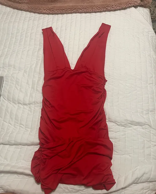Amazon Red ruched mini dress - Image 2