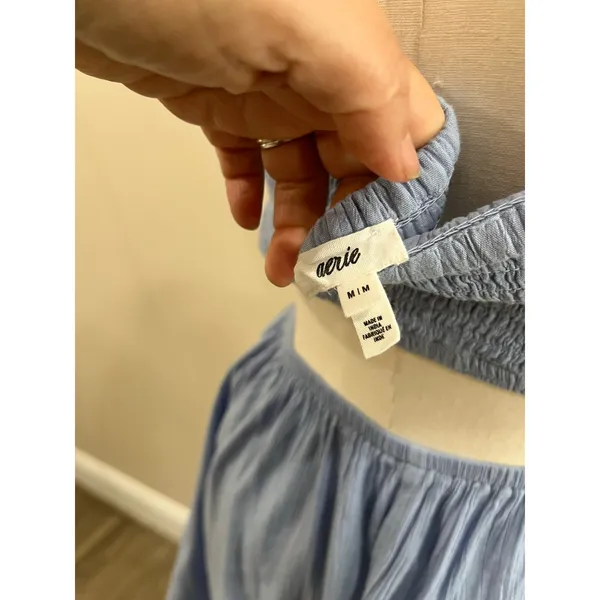Aerie Blue Smocked Mini Dress Cutout Cotton‎ Blend Casual Size Medium - Image 6