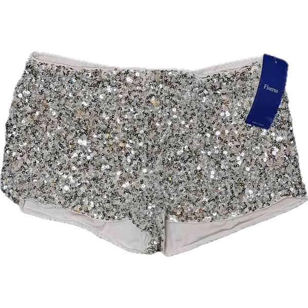 NWT Floerns Silver Sequin Mini Shorts Low Rise Festival Club Party Medium - Image 4